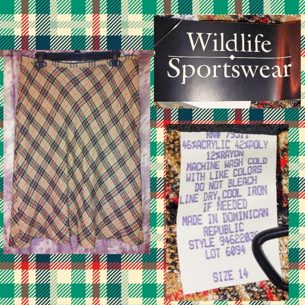 Wildlife Sportswear brand Tan/Black/Multicolor Plaid Print Woven Pencil Skirt 14
